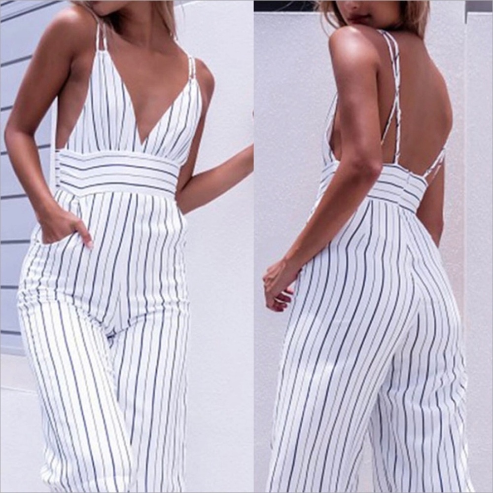 🌴Preorder🌴 Black & White Striped Capri Jumpsuit - Picture 3 of 7